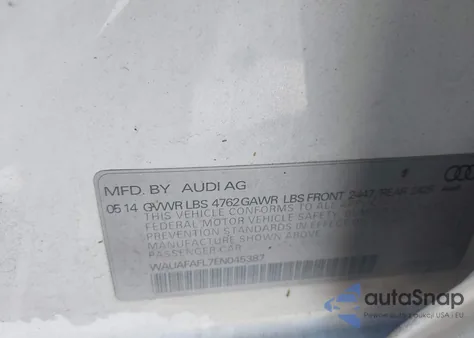 2014 Audi A4 2.0T Premium from USA, damaged, VIN WAUAFAFL7EN045387